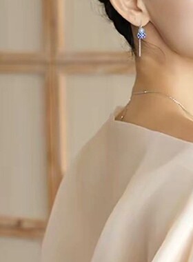 蓝色葫芦耳环项链女中式复古轻奢气质高级百搭吊坠优雅锁骨链耳饰