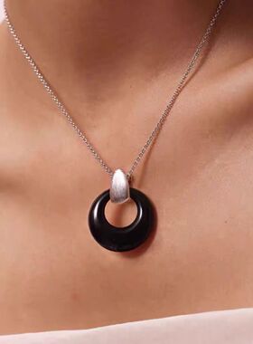 黑玛瑙虎眼石可拆卸圆环吊坠两戴项链高级感轻奢气质华丽百搭配饰