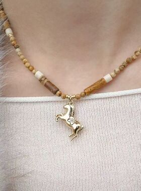 骐迹串珠动物小马吊坠项链质感时尚简约小众独特创意男女款通用