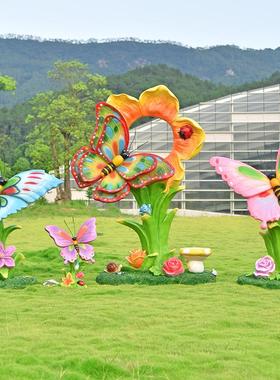 户外仿真发光蝴蝶雕塑植物草坪景观装饰花海园林植物园装饰大摆件