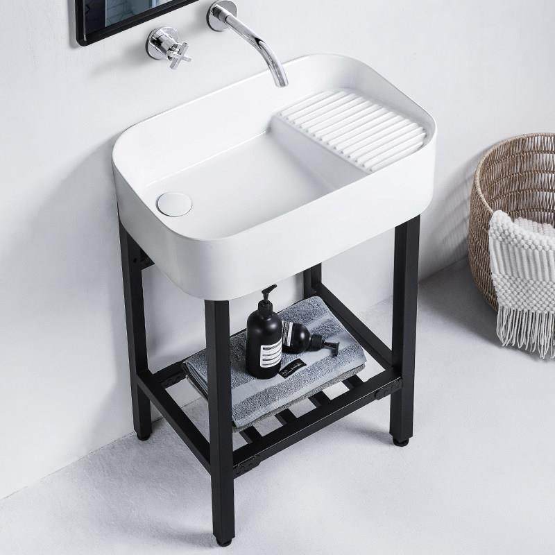 莫德卡恩MODEUCANE 轻奢无龙头孔白色落地陶瓷洗衣盆带搓衣板阳台,淘宝优惠券,粉丝福利购,淘宝优惠卷