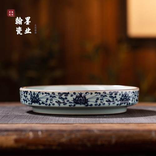 景德镇陶瓷老陶泥元青花缠枝莲壶承单个干泡台复古盖碗托盘茶托 - 图1