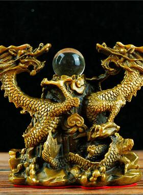 双龙戏珠摆件纯铜二龙戏珠铜双龙抱柱铜龙生肖龙五行神龙云龙祥龙