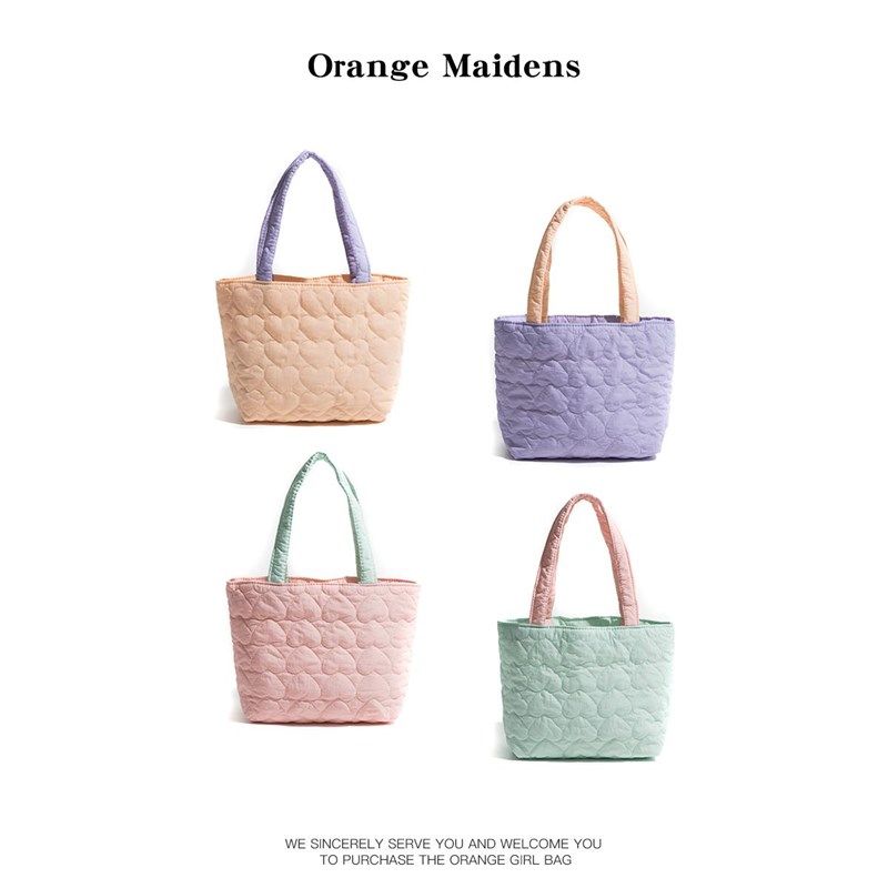 橙子少女可爱绗缝爱心软绵绵手提包学生饭盒便当包逛街收纳手拎包,淘宝优惠券,粉丝福利购,淘宝优惠卷