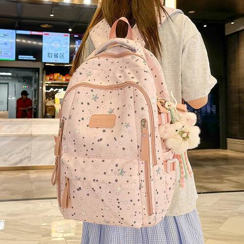 学院风书包女初中生韩版大容量高中学生五角星背包2026新款双肩包 - 图1
