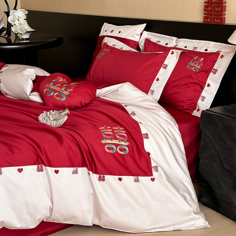 中式新婚100S全棉长绒棉结婚四件套纯棉婚庆刺绣被套陪嫁床单床笠,淘宝优惠券,粉丝福利购,淘宝优惠卷