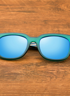 新款墨绿色框太阳眼镜男潮开车专用驾驶偏光墨镜女炫彩条纹木镜腿