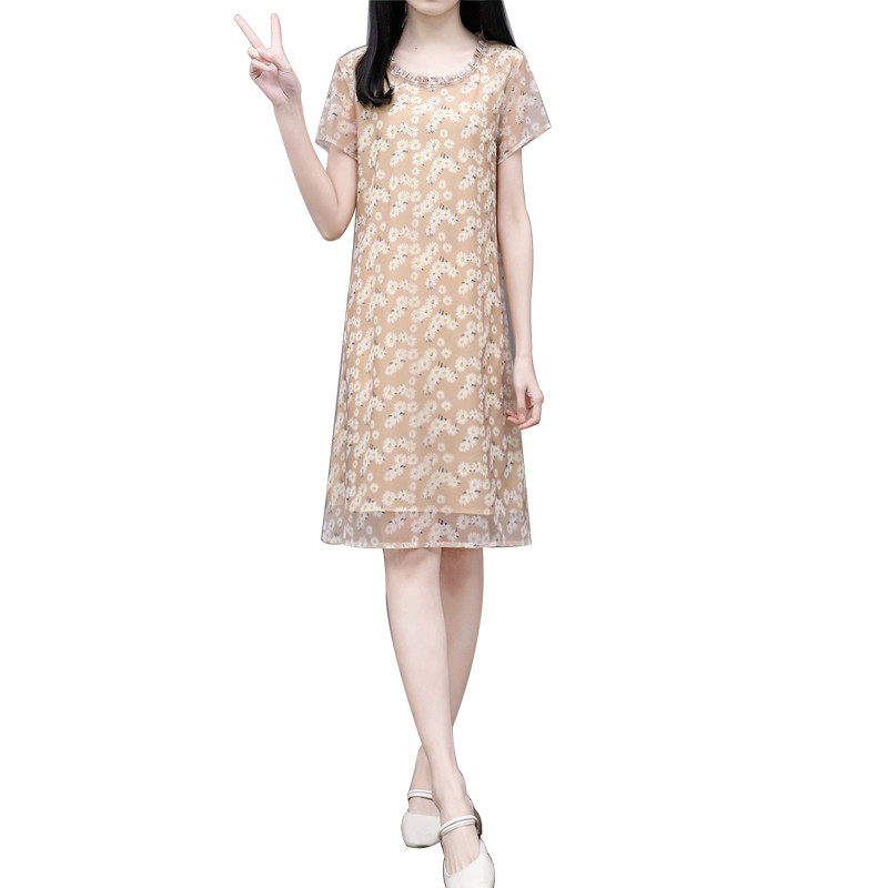 2025夏季新款时尚宽松印花A字裙中长款显瘦遮肉雪纺网纱女,淘宝优惠券,粉丝福利购,淘宝优惠卷