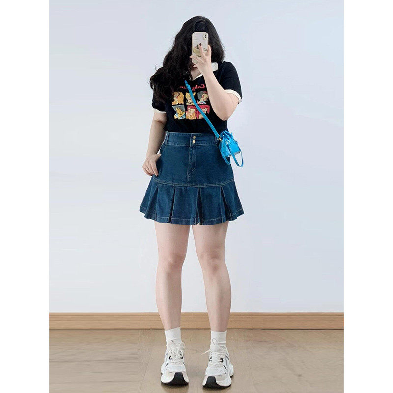 300斤大码牛仔女胖mm夏季辣妹显瘦百褶a字,淘宝优惠券,粉丝福利购,淘宝优惠卷