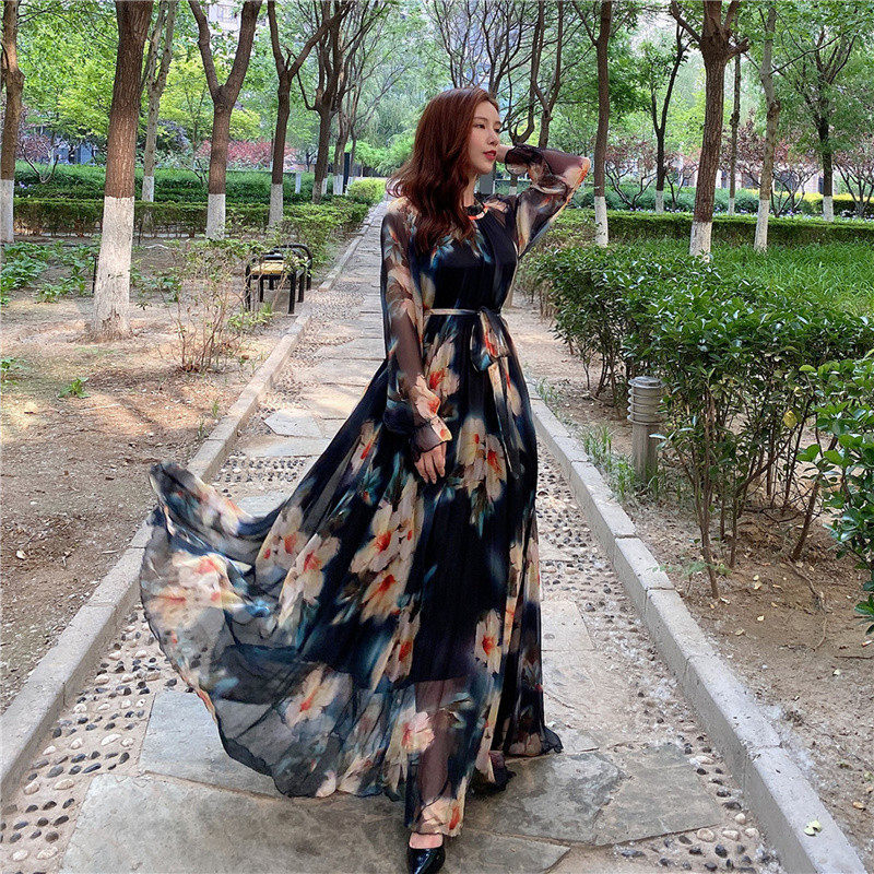 旅拍沙漠超长款印花大码及踝长袖超大裙摆雪纺仙女,淘宝优惠券,粉丝福利购,淘宝优惠卷