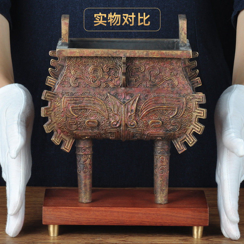 彩铜兽面方鼎摆件铜鼎家居客厅玄关装饰品公司办公室摆设商务礼品,淘宝优惠券,粉丝福利购,淘宝优惠卷