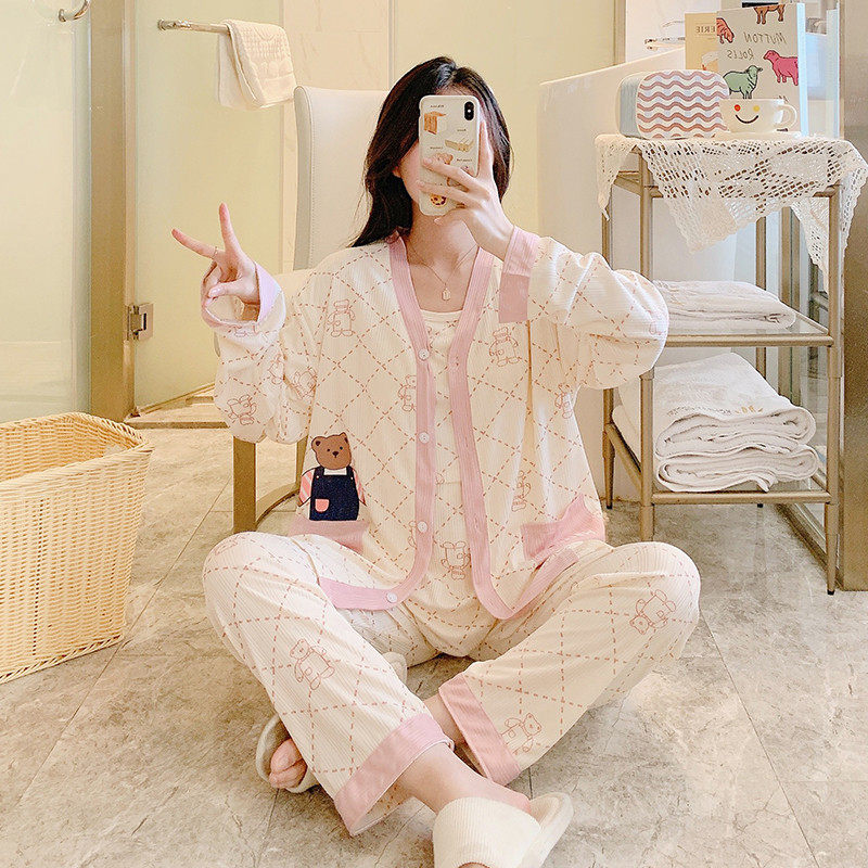 孕妇睡衣春秋季纯棉孕晚期三件套月子服产后哺乳衣产妇喂奶居服,淘宝优惠券,粉丝福利购,淘宝优惠卷