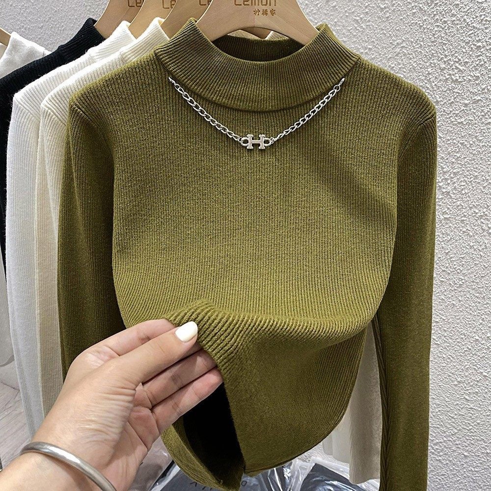 2024秋冬毛衣女加厚设计感小众黑色内搭半高领打底衫,淘宝优惠券,粉丝福利购,淘宝优惠卷