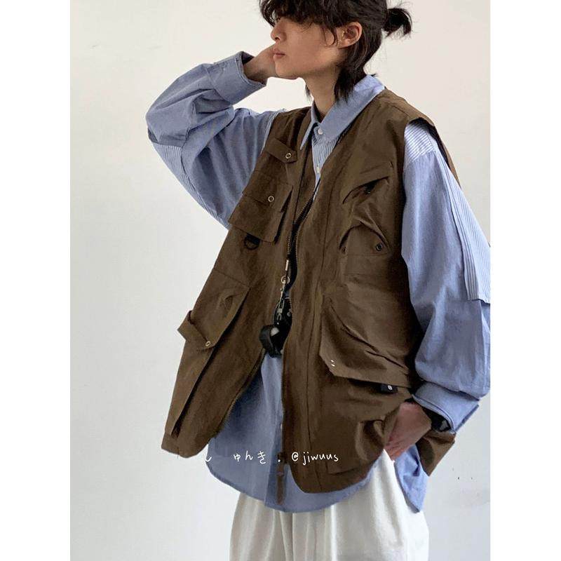 春秋日系多口袋宽松工装马甲男女生阿美咔叽露营机能战术外搭,淘宝优惠券,粉丝福利购,淘宝优惠卷