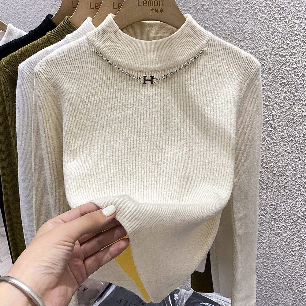 2024秋冬毛衣女加厚设计感小众黑色内搭半高领打底衫,淘宝优惠券,粉丝福利购,淘宝优惠卷