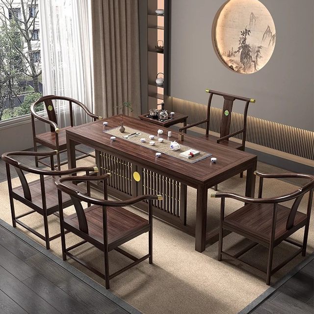 Wujin Wooden Tea Table and Chair Combination Zen Office Tea Table Set Integrated Tea Table New Chinese Solid Wood Tea Table