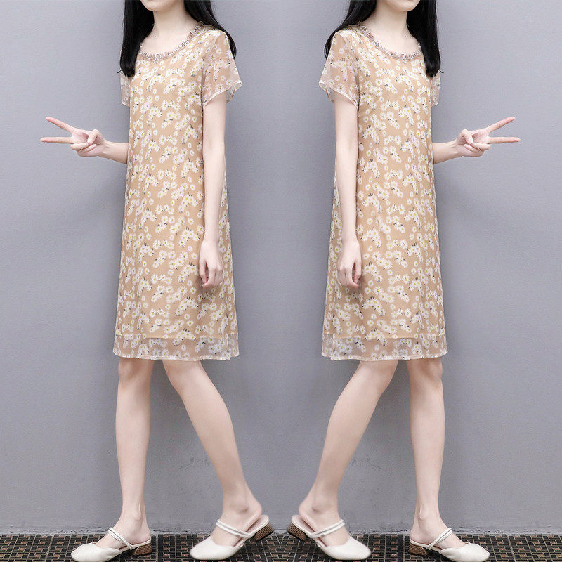 2025夏季新款时尚宽松印花A字裙中长款显瘦遮肉雪纺网纱女,淘宝优惠券,粉丝福利购,淘宝优惠卷