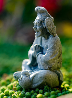 青砂石活佛济公鱼缸造景人物摆件降龙罗汉禅意茶宠中国风创意装饰