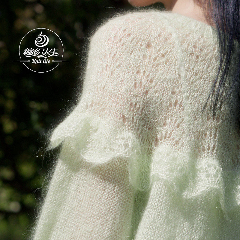 编织人生团织240薄绿 荷叶边育克毛衣材料包 手工DIY毛线编织棒针,淘宝优惠券,粉丝福利购,淘宝优惠卷