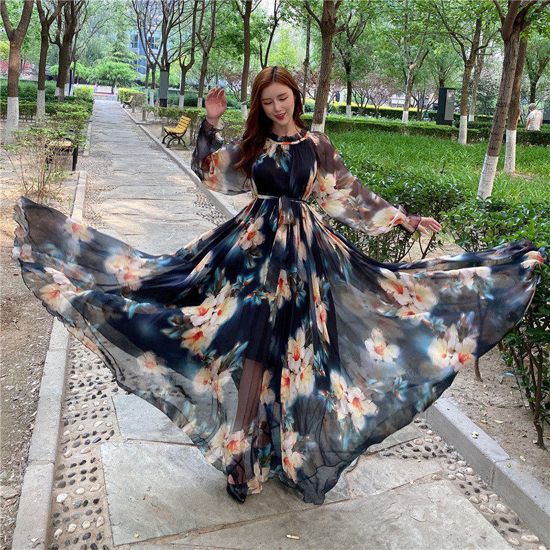 旅拍沙漠超长款印花大码及踝长袖超大裙摆雪纺仙女,淘宝优惠券,粉丝福利购,淘宝优惠卷