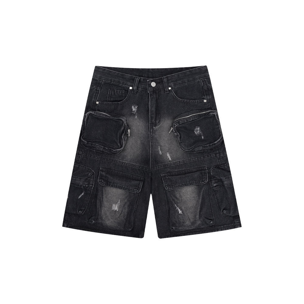 大码破洞口袋工装牛仔中女重工直筒五分阔腿裤宽松潮,淘宝优惠券,粉丝福利购,淘宝优惠卷