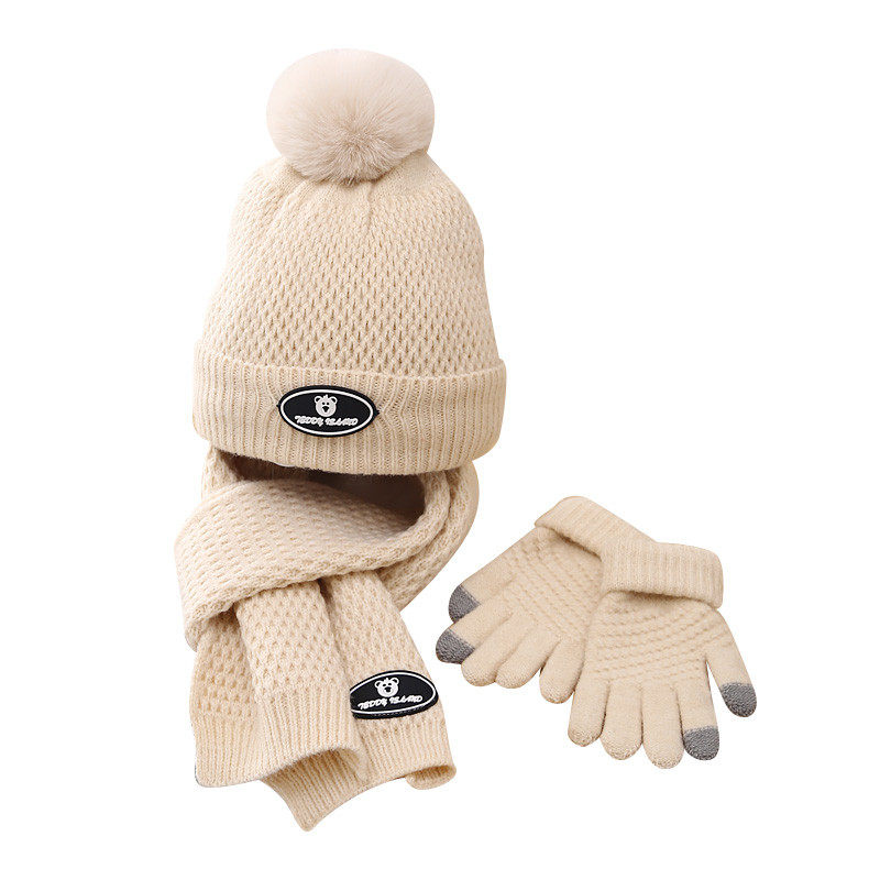 儿童帽子围巾秋冬天宝宝保暖护耳毛线帽子手套三件套男学生帽,淘宝优惠券,粉丝福利购,淘宝优惠卷