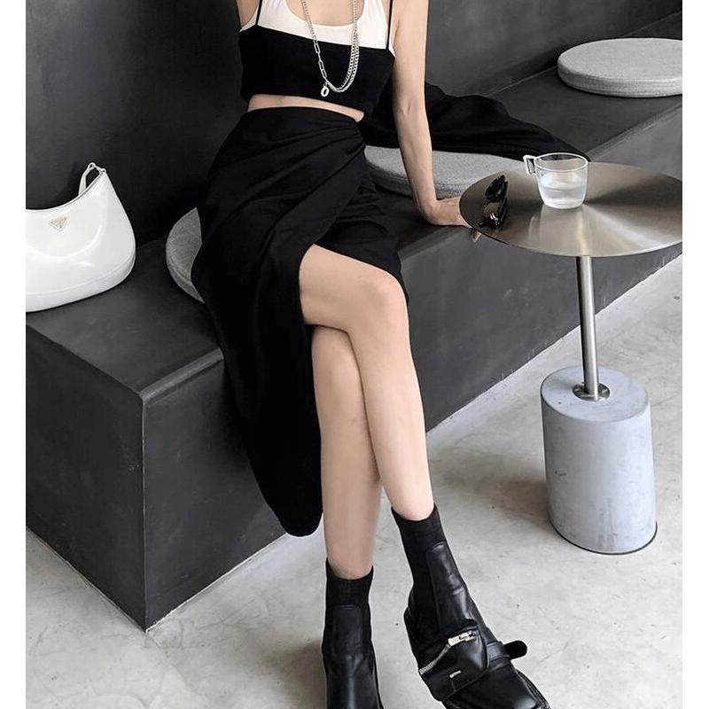 2025春季黑色不规则女春款显瘦开叉垂感包臀裙百搭,淘宝优惠券,粉丝福利购,淘宝优惠卷