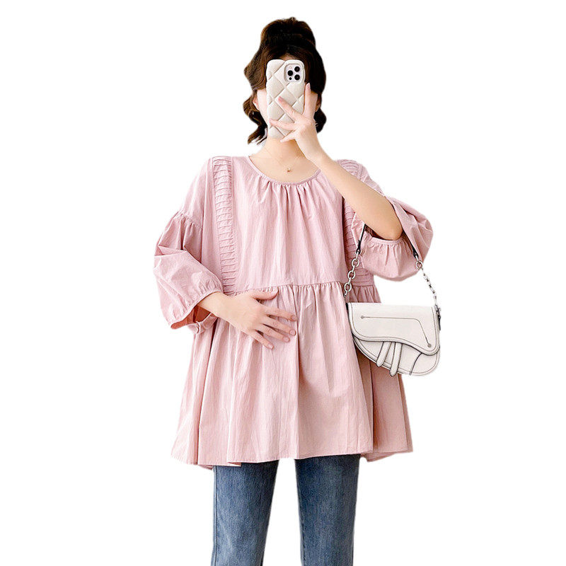 孕妇装夏装时尚宽松遮肚七分袖洋气减龄娃娃衫休闲圆领衬衣女,淘宝优惠券,粉丝福利购,淘宝优惠卷