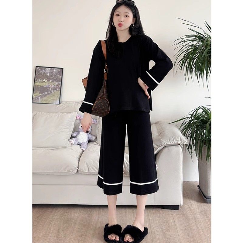 孕妇套装春秋2025新款时尚休闲撞色宽松长袖阔腿裤两件套,淘宝优惠券,粉丝福利购,淘宝优惠卷