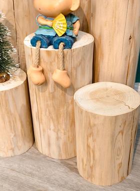 树桩木桩摆件根雕凳子北欧实木圆凳原木木墩子换鞋凳客厅木头茶几