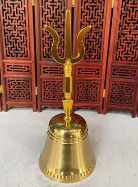 尼泊尔藏式法器纯铜三叉铃手摇铃铛道铃铛客厅居家法会用三清铃