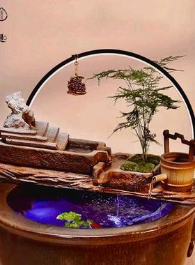古法养鱼大水缸门海老式陶瓷养鱼缸玄关落地阳台室外庭院流水造景