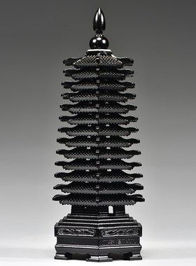 黑色桃木雕刻层文昌塔十三层文昌塔客厅玄关书桌装饰工艺品