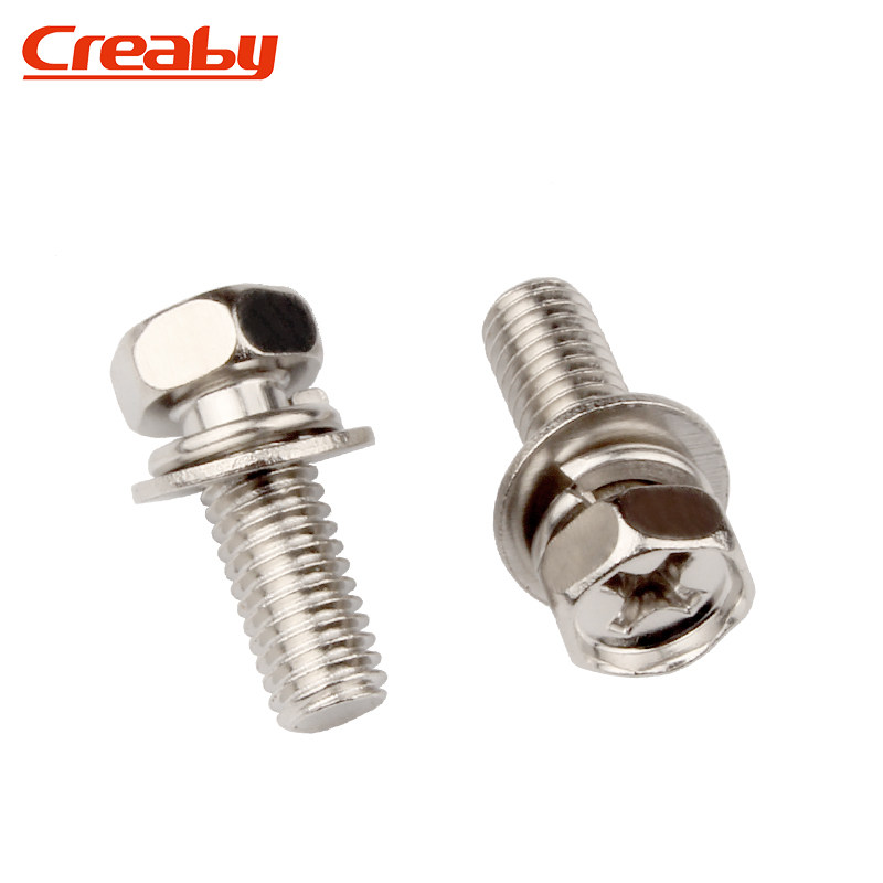 镀镍十字槽外六角三组合螺丝带平垫弹垫组合螺栓六角螺钉M3M4M5M6,淘宝优惠券,粉丝福利购,淘宝优惠卷