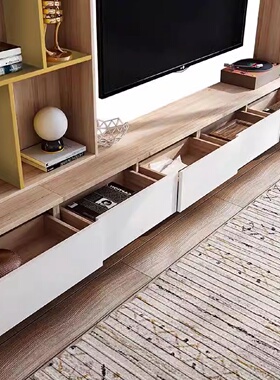 歌雷实木电视柜一体组合客厅满墙高柜全屋多T功能家用背景墙