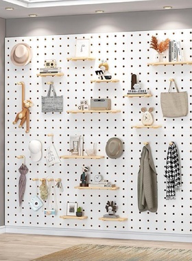 实木洞洞板墙上置物架客厅壁挂隔板收纳架背景墙简约木质书架