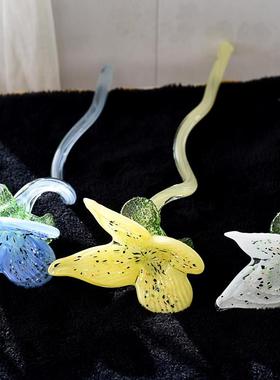 法式田园风格彩色琉璃玻璃花朵装饰轻奢软装客厅卧室台面桌面摆件