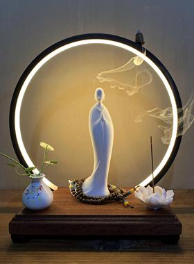 创意中式陶瓷白色无相佛像禅意家居摆件室内玄关客厅会所软装饰品