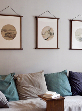 禅意新中式画黑胡桃木装饰画相框挂轴实木画框玄关客厅墙壁挂画