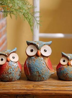 花园猫头鹰家居装饰品创意可爱室内客厅儿童房个性酒柜摆设