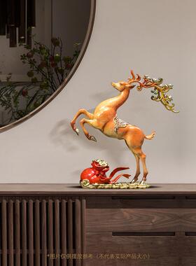 一路发财铜鹿摆件客厅玄关办公室酒柜大气装饰工艺品乔迁开业礼物