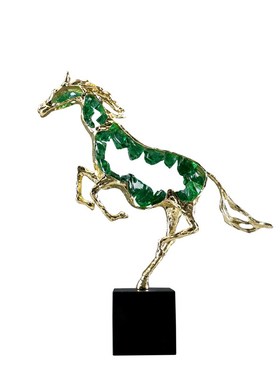 轻奢紫水晶骏马大理石底座摆件客厅玄关桌面创意装饰品工艺品