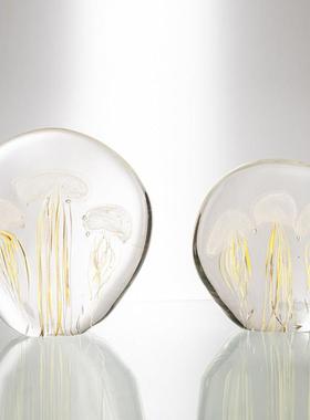 轻奢圆形水母海洋主题水晶玻璃桌面装饰品摆件客厅书柜摆设工艺礼