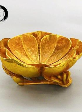 古玩古董纯铜镀金缠枝荷花瓣盘酒店别墅酒柜玄关轻奢创意覆古摆件