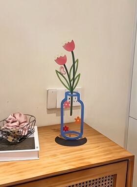 漫画既视感！创意仿真2d花瓶家用客厅玄关花卉氛围感装饰桌面摆件