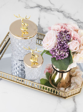 北厅茶几装饰托盘摆件欧式美式样F板房首饰收纳盘镜面软装饰品