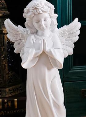 欧式复古天使摆件美式树脂石膏雕像雕塑女孩桌面装饰品道具