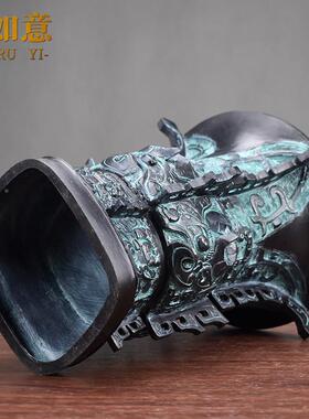 彷古青铜器何尊摆件中领式工艺礼摆饰家居铜装XA01饰品品导办公桌