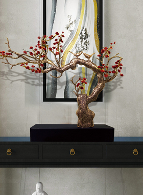 大型铁艺迎客松摆件酒店大厅样板房玄关过道桌面装饰金属松树雕塑