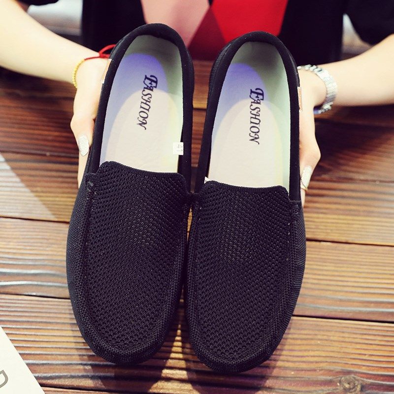 夏季镂空韩版豆豆鞋男2025新款透气潮流懒人软底休闲网鞋男网布鞋,淘宝优惠券,粉丝福利购,淘宝优惠卷